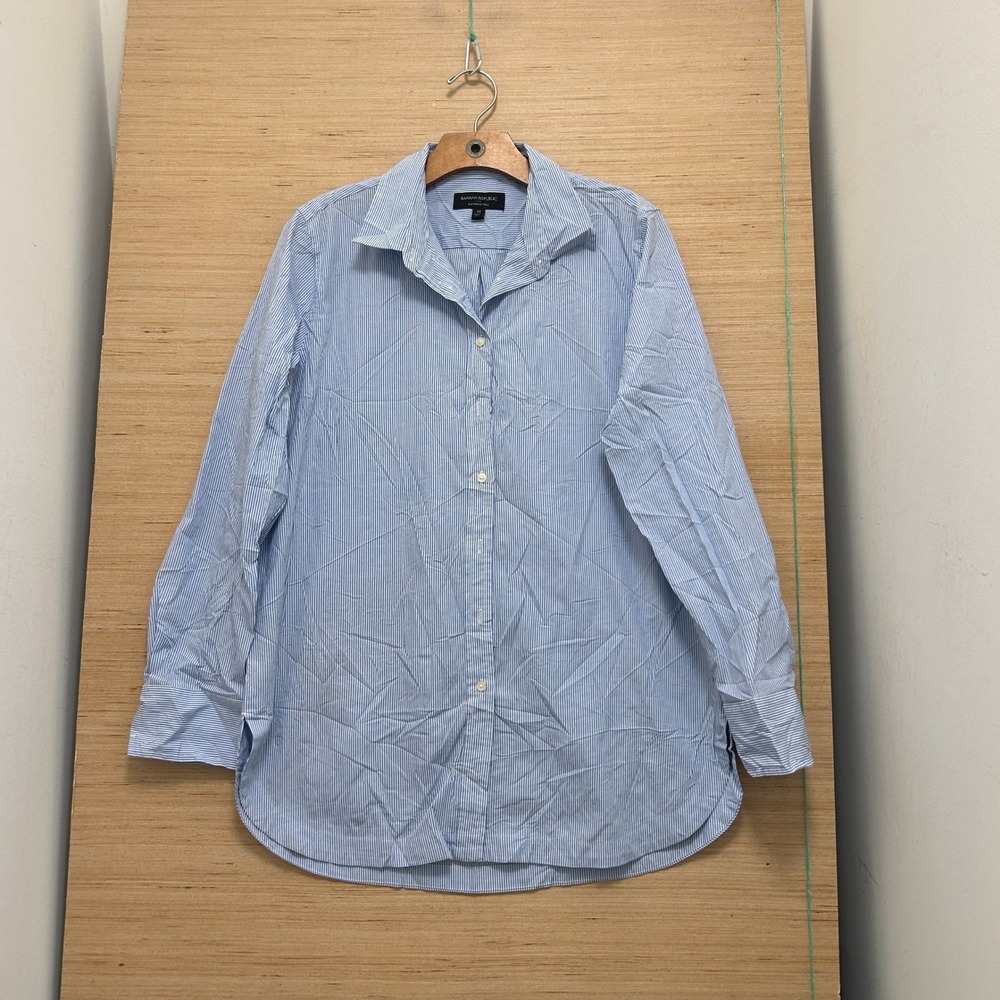 Banana Republic Boyfriend Tunic Blue White Striped Button Down Shirt Medium